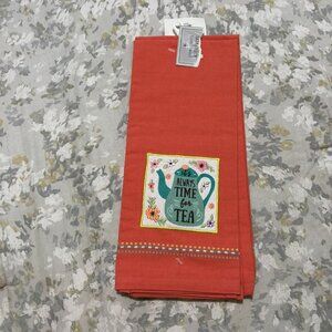 DII It’s Always Time for Tea Embroidered Kitchen Towel – Coral Orange Cotton Dis